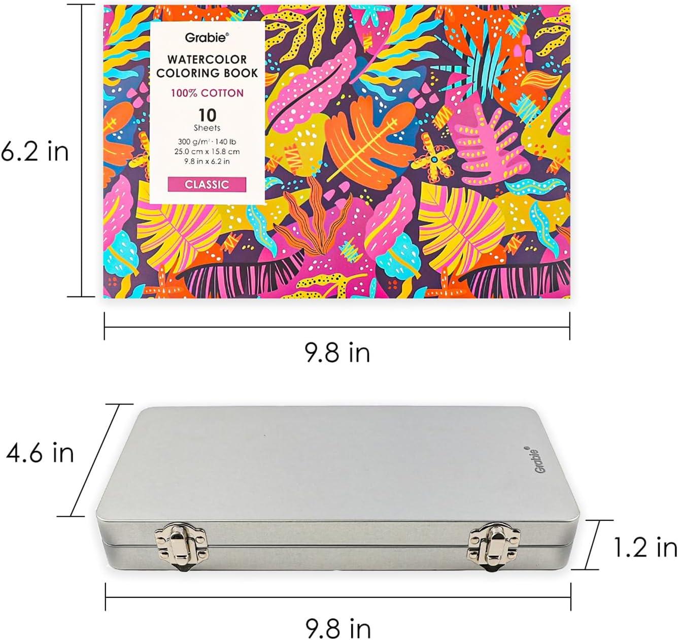 image:imageGrabie 100 Colors Premium AllInOne Watercolor Paint Set 50 Essential 35 Metallic 10 Pastels 5 Neon Hues Portable Case Brush Pens Paper Pad Waterproof Fineliner Pen Beginner amp Professional168 Colors