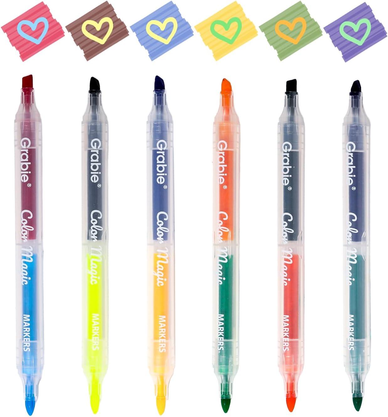 image:imageGrabie 24 Colors Magic Layering Markers12 Double Sided Color Changing Highlighter Pens4mm Chisel Tip amp 1mm Point Tip Dual Tip Magic Markers No Bleed Quick Drying2 Sets 6pcs Value Bundle