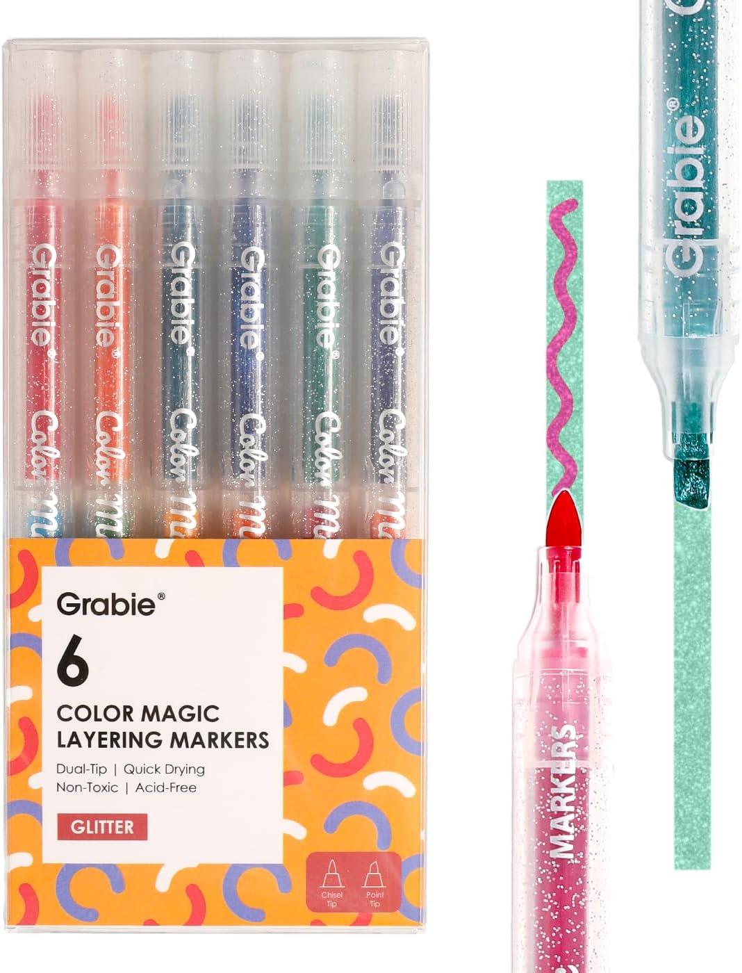 image:imageGrabie 24 Colors Magic Layering Markers12 Double Sided Color Changing Highlighter Pens4mm Chisel Tip amp 1mm Point Tip Dual Tip Magic Markers No Bleed Quick Drying2 Sets 6pcs Value Bundle