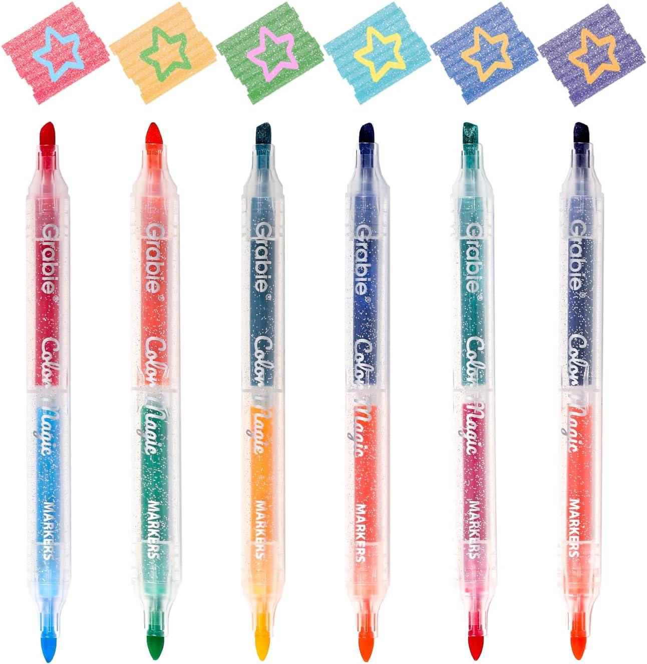 image:imageGrabie 24 Colors Magic Layering Markers12 Double Sided Color Changing Highlighter Pens4mm Chisel Tip amp 1mm Point Tip Dual Tip Magic Markers No Bleed Quick Drying2 Sets 6pcs Value Bundle