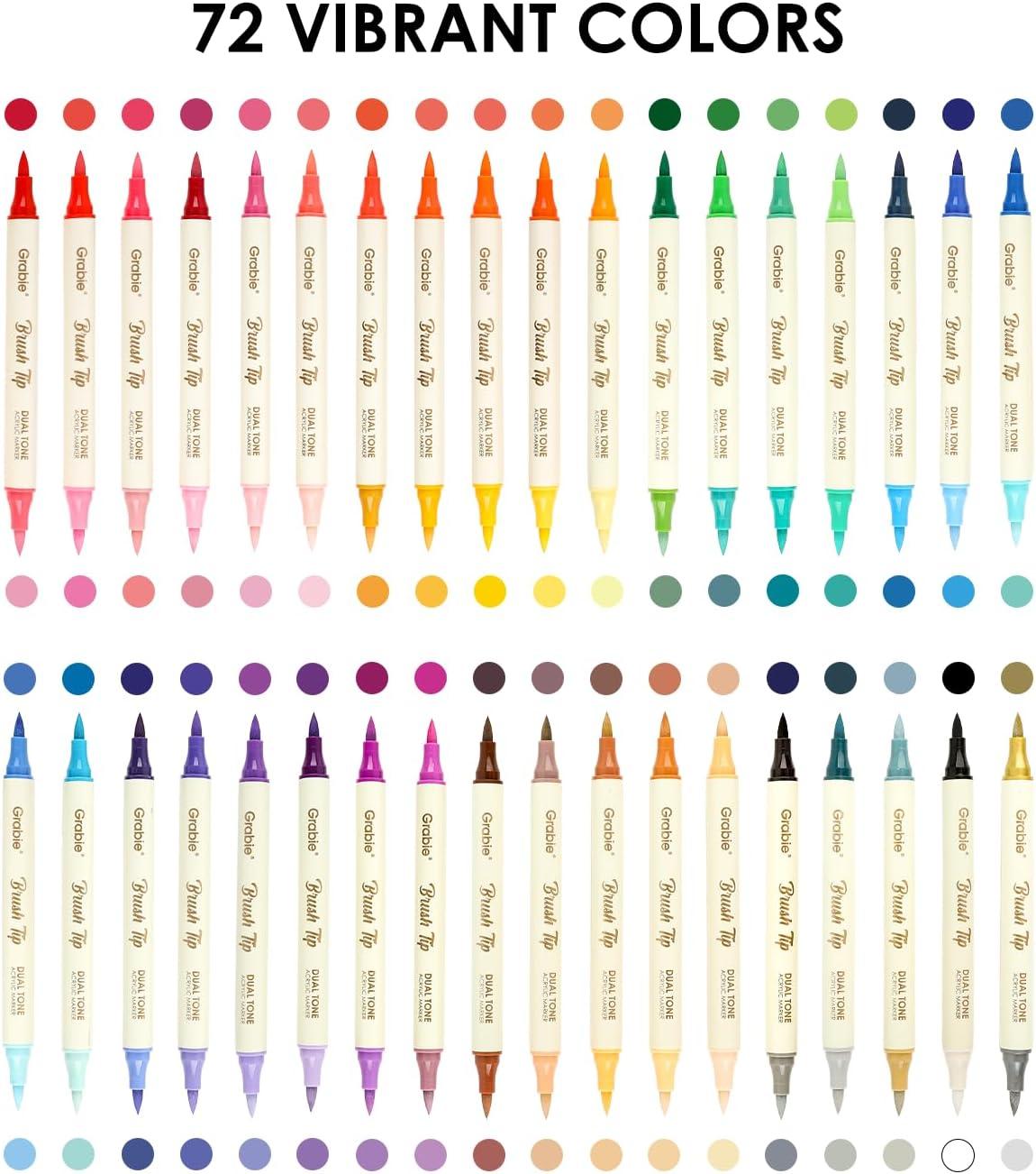 image:imageGrabie 72 Colors Acrylic Paint Markers Soft Brush Tip Acrylic Markers Set Water Based Acrylic Markers for Wood Fabric Canvas Glass Stone Rock Painting and DIY Crafts Art Supplies Set of 36B36Pcs72Dual Tone Colors