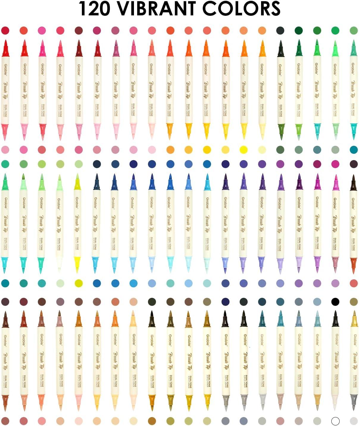 image:imageGrabie 72 Colors Acrylic Paint Markers Soft Brush Tip Acrylic Markers Set Water Based Acrylic Markers for Wood Fabric Canvas Glass Stone Rock Painting and DIY Crafts Art Supplies Set of 36C60Pcs120Dual Tone Colors