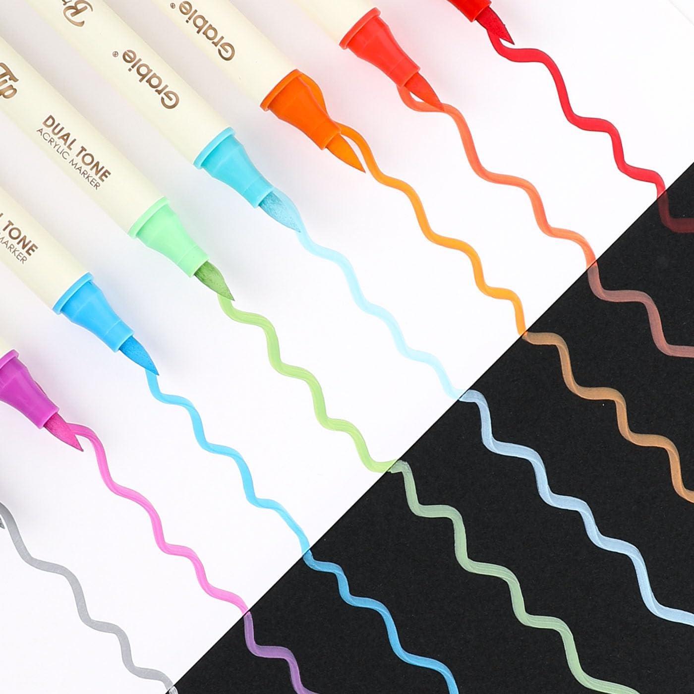 image:imageGrabie 72 Colors Acrylic Paint Markers Soft Brush Tip Acrylic Markers Set Water Based Acrylic Markers for Wood Fabric Canvas Glass Stone Rock Painting and DIY Crafts Art Supplies Set of 36A12Pcs24Dual Tone Colors