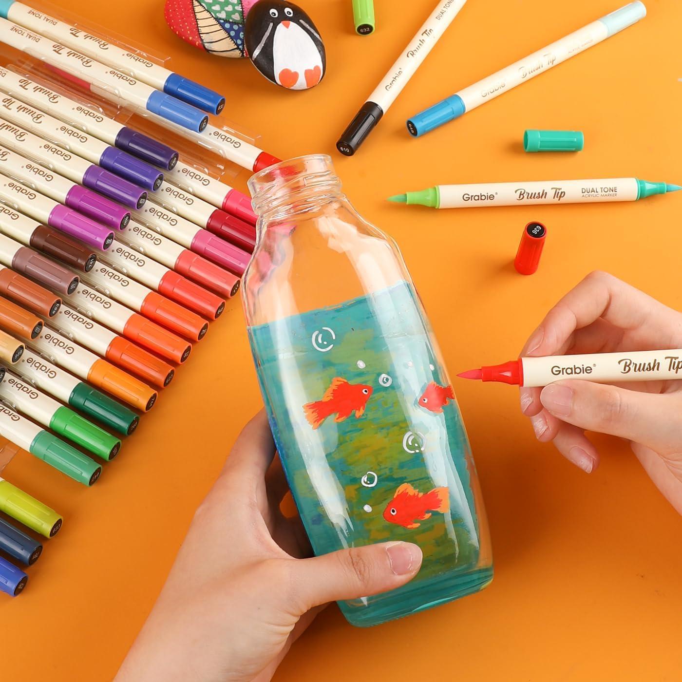 image:imageGrabie 72 Colors Acrylic Paint Markers Soft Brush Tip Acrylic Markers Set Water Based Acrylic Markers for Wood Fabric Canvas Glass Stone Rock Painting and DIY Crafts Art Supplies Set of 36B36Pcs72Dual Tone Colors