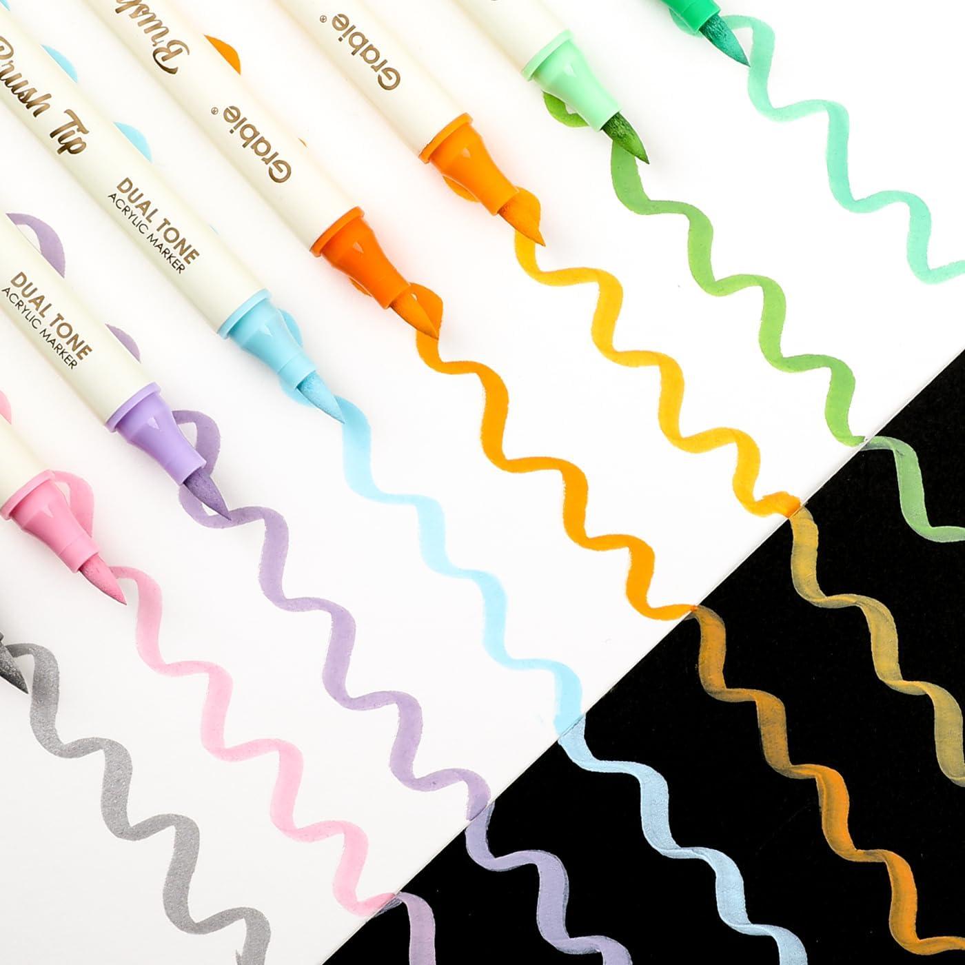 image:imageGrabie 72 Colors Acrylic Paint Markers Soft Brush Tip Acrylic Markers Set Water Based Acrylic Markers for Wood Fabric Canvas Glass Stone Rock Painting and DIY Crafts Art Supplies Set of 36B36Pcs72Dual Tone Colors