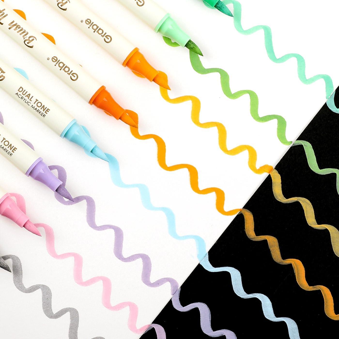 image:imageGrabie 72 Colors Acrylic Paint Markers Soft Brush Tip Acrylic Markers Set Water Based Acrylic Markers for Wood Fabric Canvas Glass Stone Rock Painting and DIY Crafts Art Supplies Set of 36C60Pcs120Dual Tone Colors