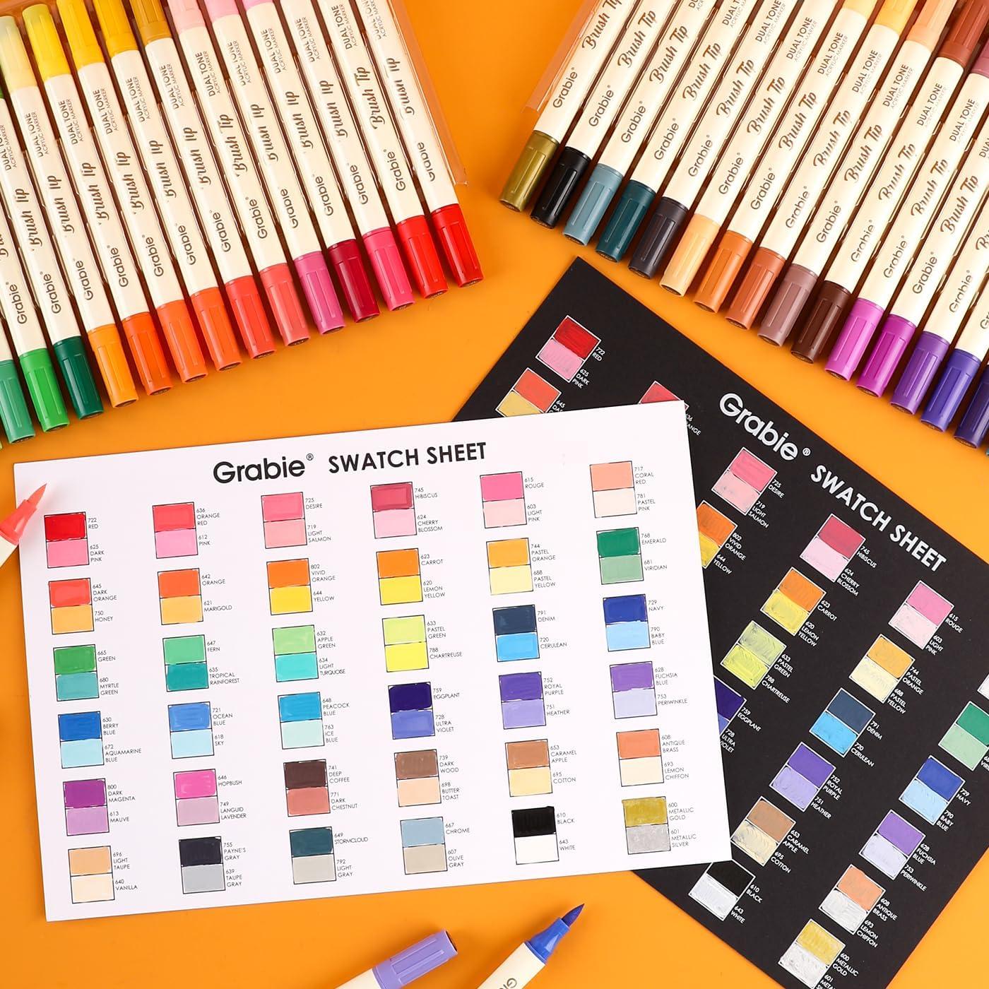 image:imageGrabie 72 Colors Acrylic Paint Markers Soft Brush Tip Acrylic Markers Set Water Based Acrylic Markers for Wood Fabric Canvas Glass Stone Rock Painting and DIY Crafts Art Supplies Set of 36B36Pcs72Dual Tone Colors