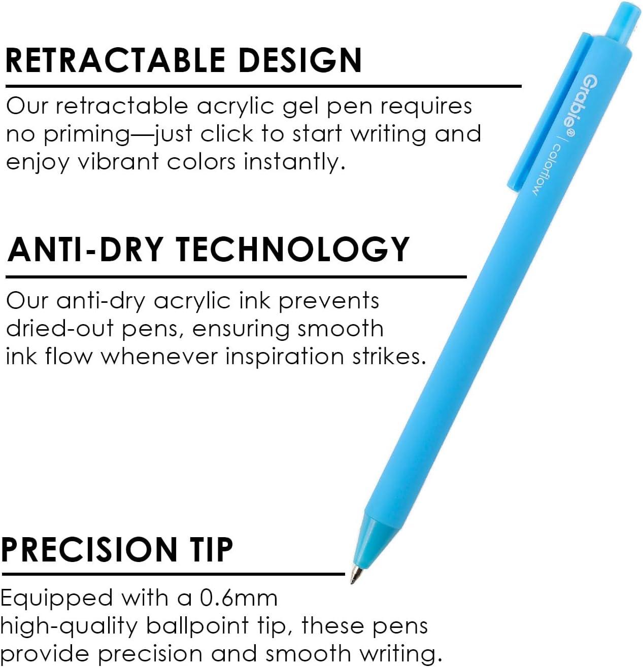 image:imageGrabie Acrylic Gel Pens 06mm Fine Point Retractable Gel Pens for Journaling Note Taking Pack of 12