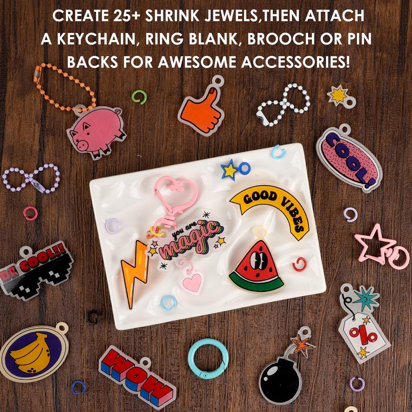 image:imageGrabie DIY Shrink Art Craft Kit Jewelry Making Kit for Kids Adults 25 PreCut Shapes 5 DualTip Markers Custom Charms Pins Rings Keychains Paws amp Wings Creative FreedomRetro Vibes Beginner Friendly