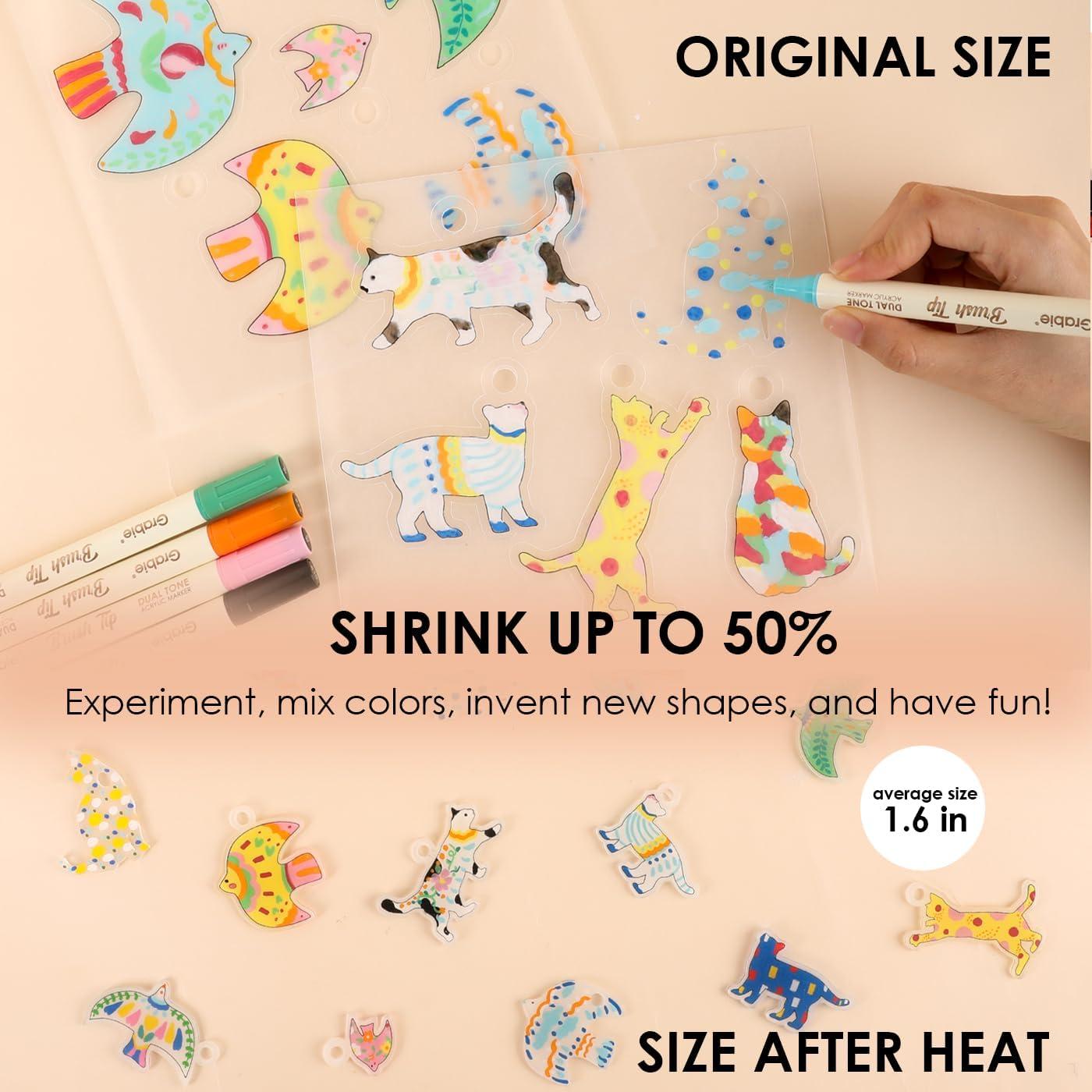 image:imageGrabie DIY Shrink Art Craft Kit Jewelry Making Kit for Kids Adults 25 PreCut Shapes 5 DualTip Markers Custom Charms Pins Rings Keychains Paws amp Wings Creative FreedomPaws Wings Creative Freedom