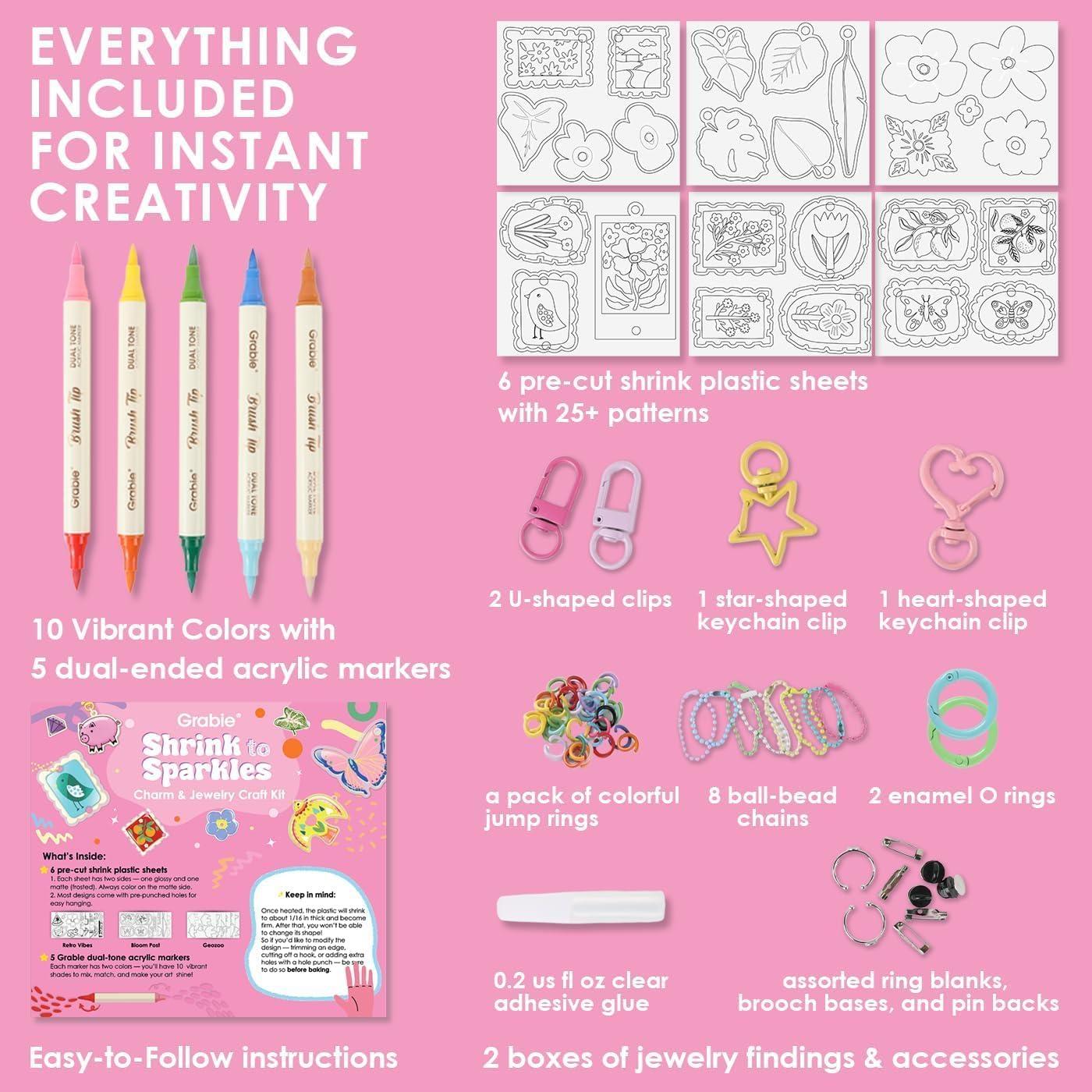 image:imageGrabie DIY Shrink Art Craft Kit Jewelry Making Kit for Kids Adults 25 PreCut Shapes 5 DualTip Markers Custom Charms Pins Rings Keychains Paws amp Wings Creative FreedomBloom Post For Art Lovers