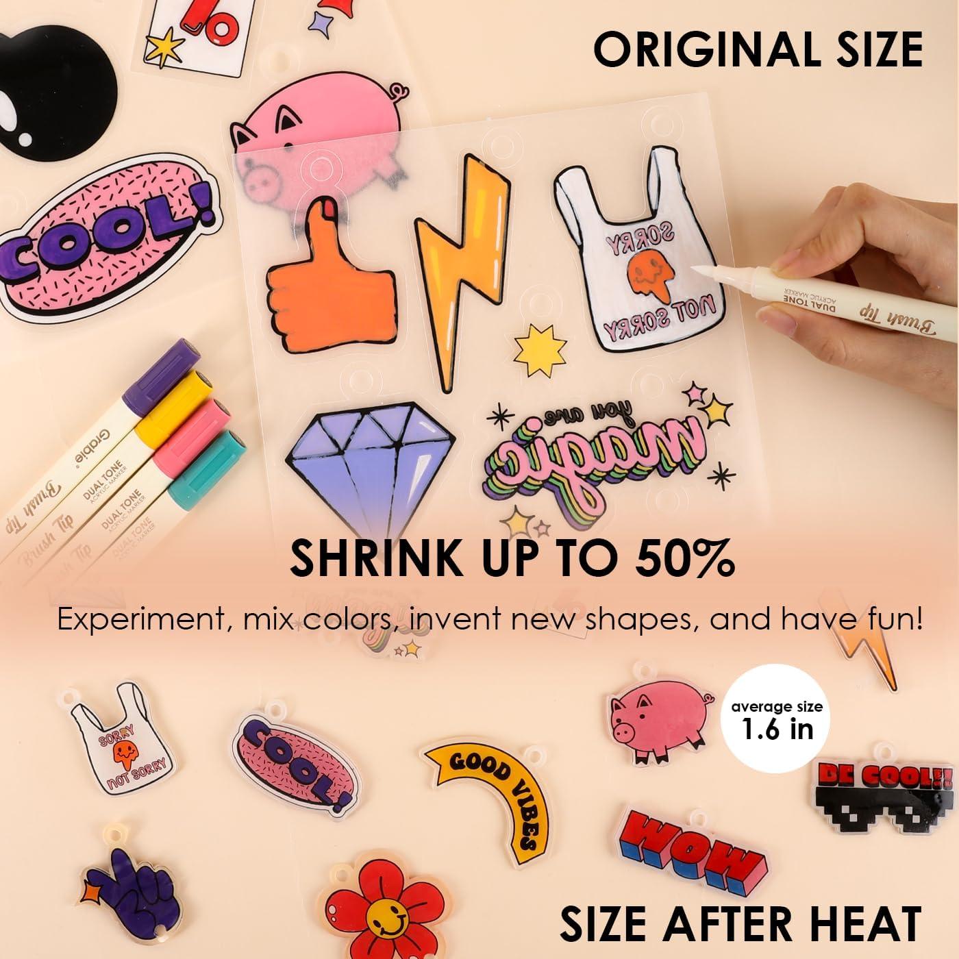 image:imageGrabie DIY Shrink Art Craft Kit Jewelry Making Kit for Kids Adults 25 PreCut Shapes 5 DualTip Markers Custom Charms Pins Rings Keychains Paws amp Wings Creative FreedomRetro Vibes Beginner Friendly