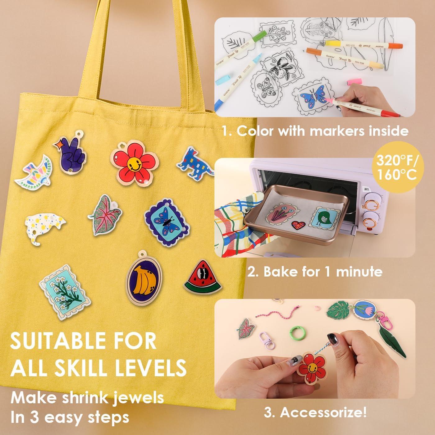 image:imageGrabie DIY Shrink Art Craft Kit Jewelry Making Kit for Kids Adults 25 PreCut Shapes 5 DualTip Markers Custom Charms Pins Rings Keychains Paws amp Wings Creative FreedomPaws Wings Creative Freedom