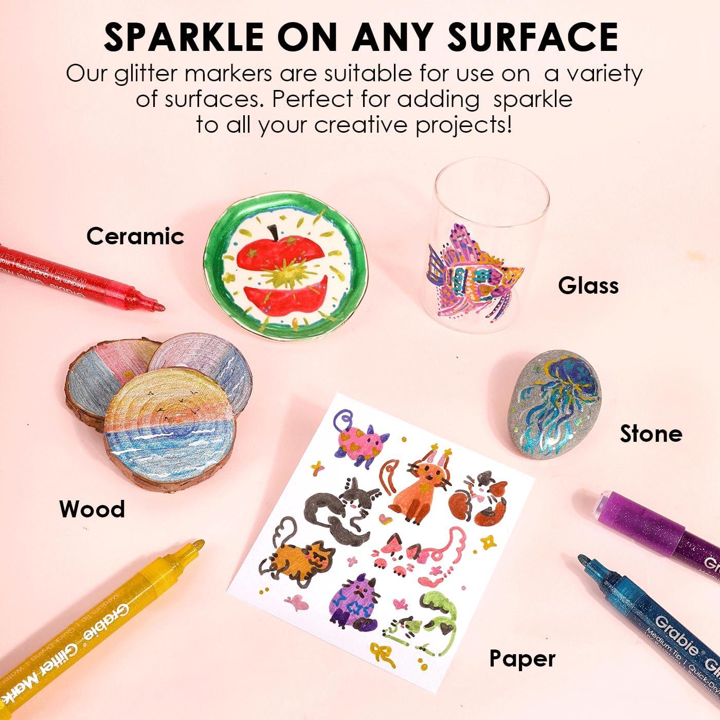 image:imageGrabie Glitter Markers 24 Pack Extra Fine Tip Acrylic Paint Markers QuickDrying WaterBased Metallic Glitter Pens for PaperCard Making Canvas Fabric DIY Craft Supplies for Adult amp KidsMedium Tip 24 Colors