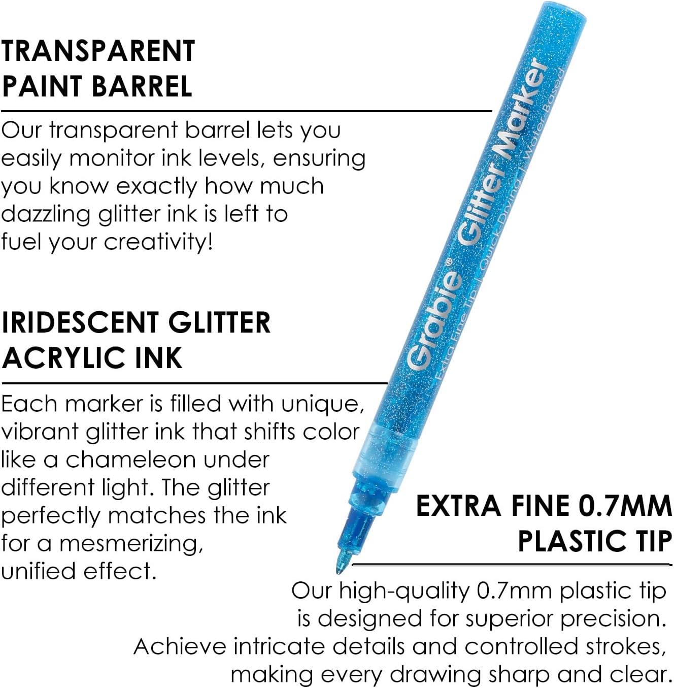 image:imageGrabie Glitter Markers 24 Pack Extra Fine Tip Acrylic Paint Markers QuickDrying WaterBased Metallic Glitter Pens for PaperCard Making Canvas Fabric DIY Craft Supplies for Adult amp KidsExtra Fine Tip 24 Colors