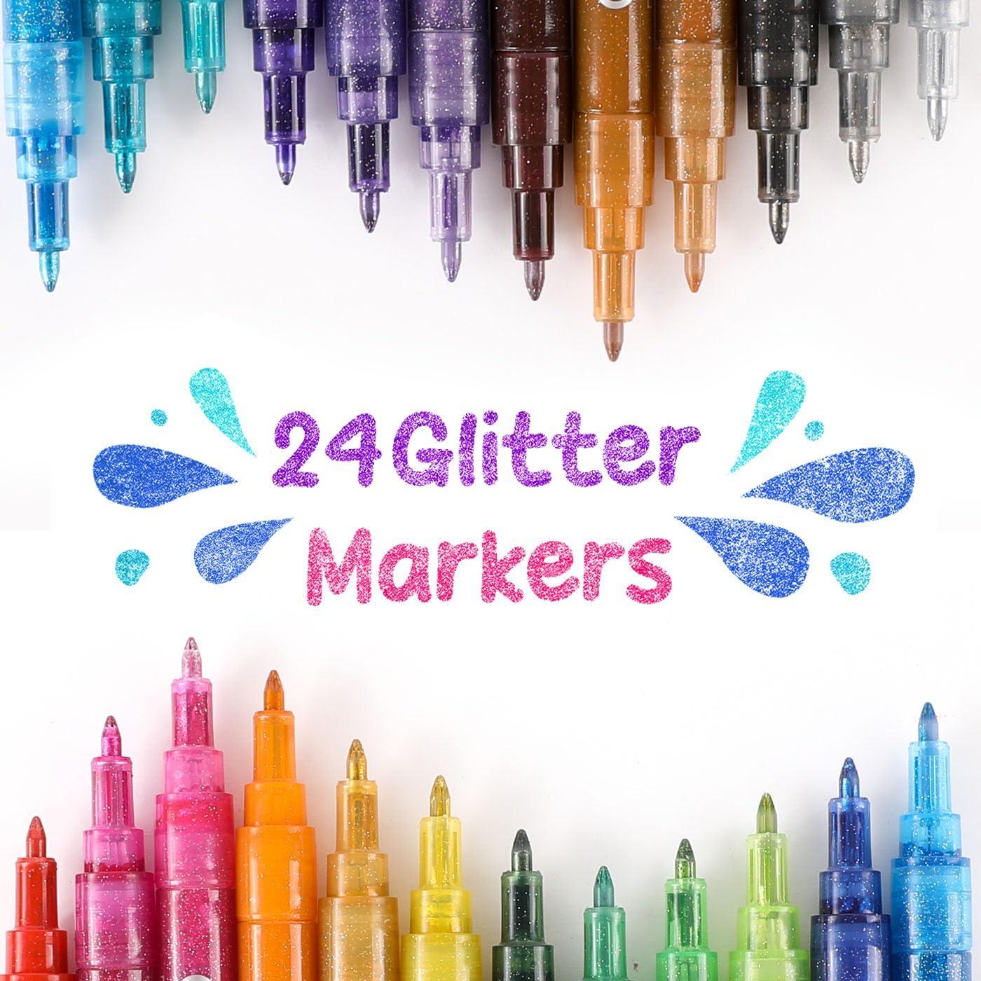 image:imageGrabie Glitter Markers 24 Pack Medium Tip Acrylic Paint Makers for Canvas Fabric Rock Painting QuickDrying WaterBased Metallic Glitter Pens for Paper DIY Crafts Art Supplies for Kids amp AdultsExtra Fine Tip 24 Colors