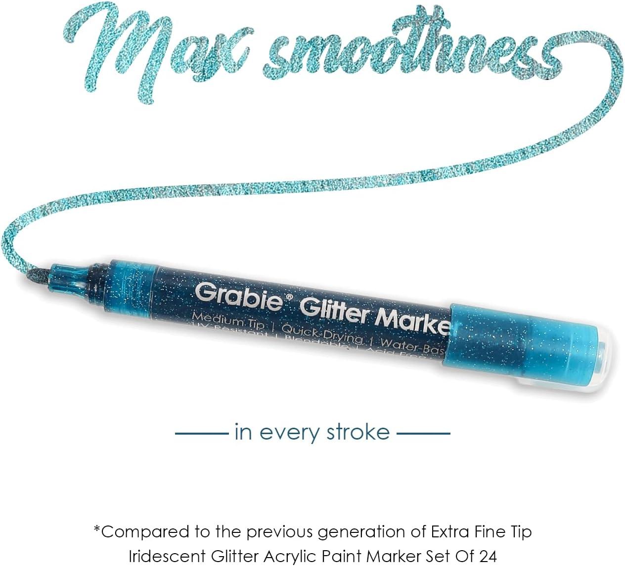 image:imageGrabie Glitter Markers 24 Pack Medium Tip Acrylic Paint Makers for Canvas Fabric Rock Painting QuickDrying WaterBased Metallic Glitter Pens for Paper DIY Crafts Art Supplies for Kids amp AdultsMedium Tip 24 Colors