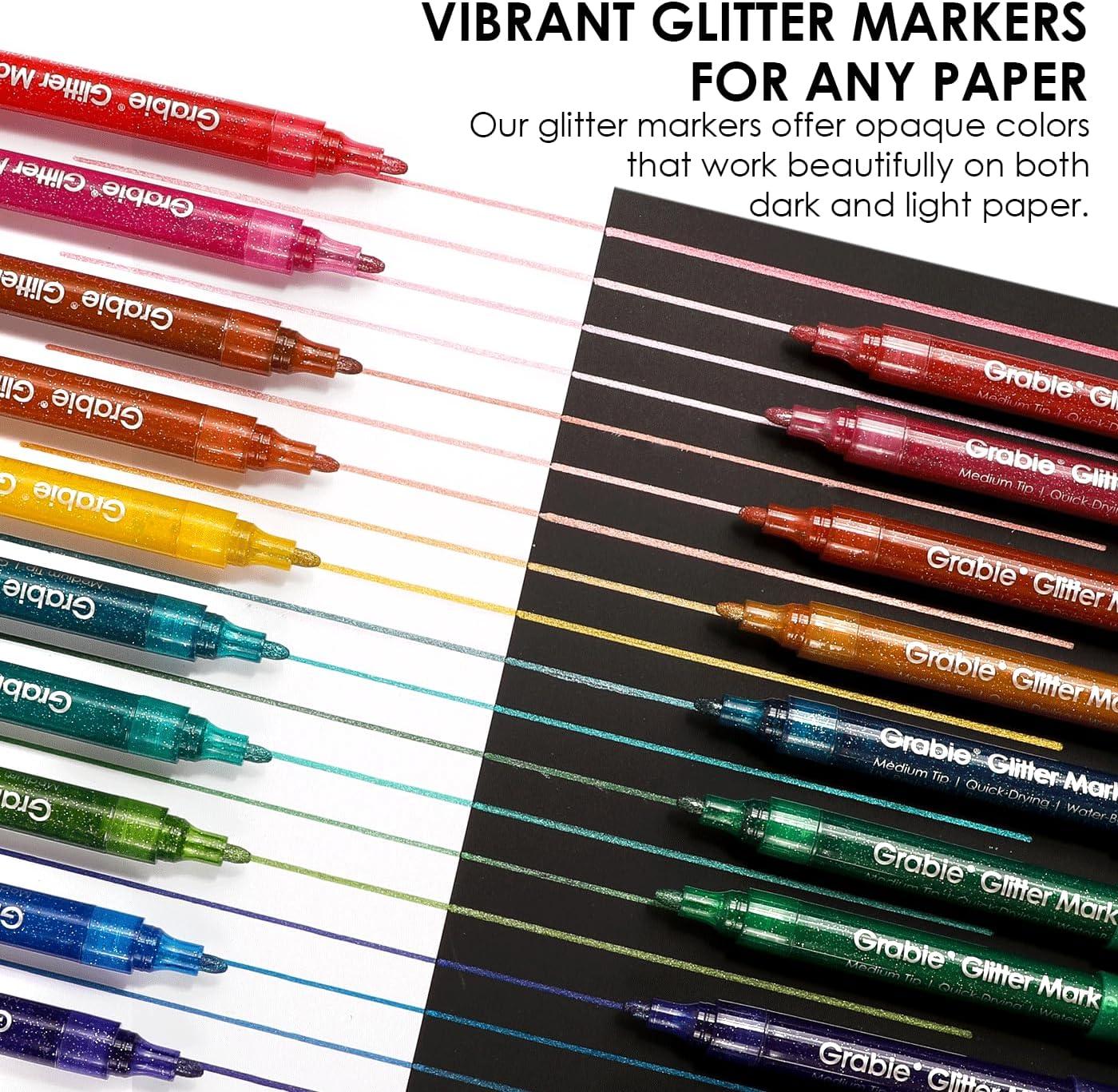 image:imageGrabie Glitter Markers 24 Pack Medium Tip Acrylic Paint Makers for Canvas Fabric Rock Painting QuickDrying WaterBased Metallic Glitter Pens for Paper DIY Crafts Art Supplies for Kids amp AdultsMedium Tip 24 Colors