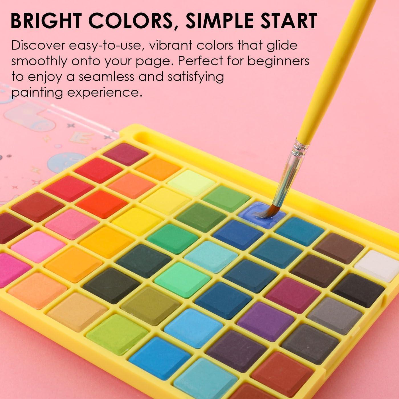 image:imageGrabie Mini Watercolor Set 48 Colors with Brush Paper Pad and Swatch Sheet Travel Watercolors Painting Kit for Beginners