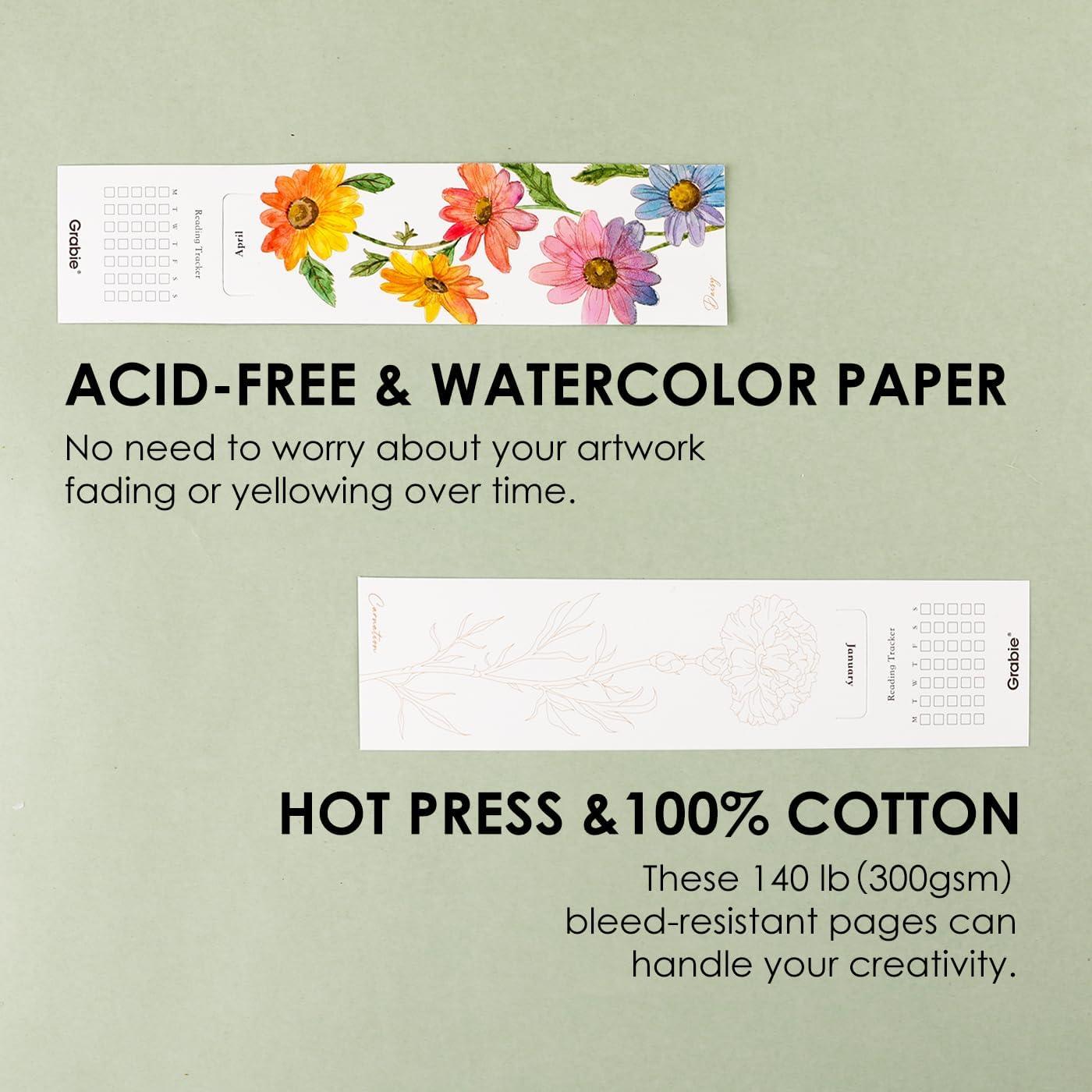 image:imageGrabie Watercolor Bookmarks Kit 12 Monthly Paintable Bookmarks for Women Men Reading Tracker for Book Lovers Coloring Book Pocket Watercolor Painting Paper