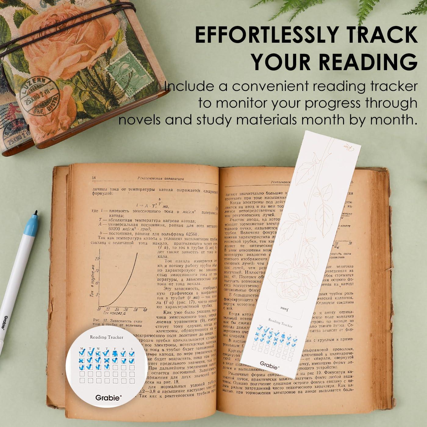 image:imageGrabie Watercolor Bookmarks Kit 12 Monthly Paintable Bookmarks for Women Men Reading Tracker for Book Lovers Coloring Book Pocket Watercolor Painting Paper