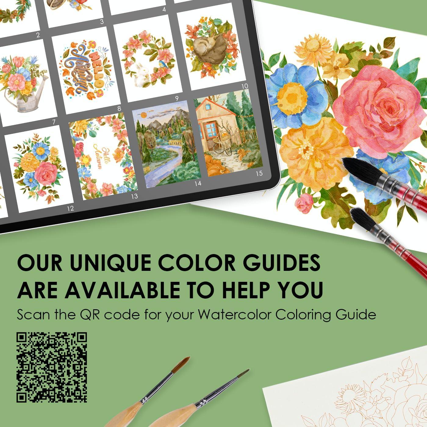 image:imageGrabie Watercolor Coloring Book 15 Sheets A5 83 x 58Watercolor Book for Adults Ignite Your Artistic Expression on 100 Cotton Paper LandScapeAutumn