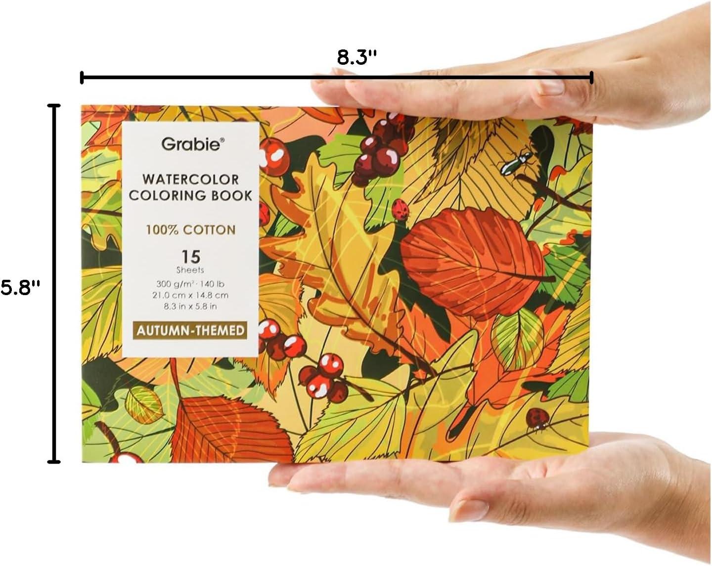 image:imageGrabie Watercolor Coloring Book 15 Sheets A5 83 x 58Watercolor Book for Adults Ignite Your Artistic Expression on 100 Cotton Paper LandScapeAutumn