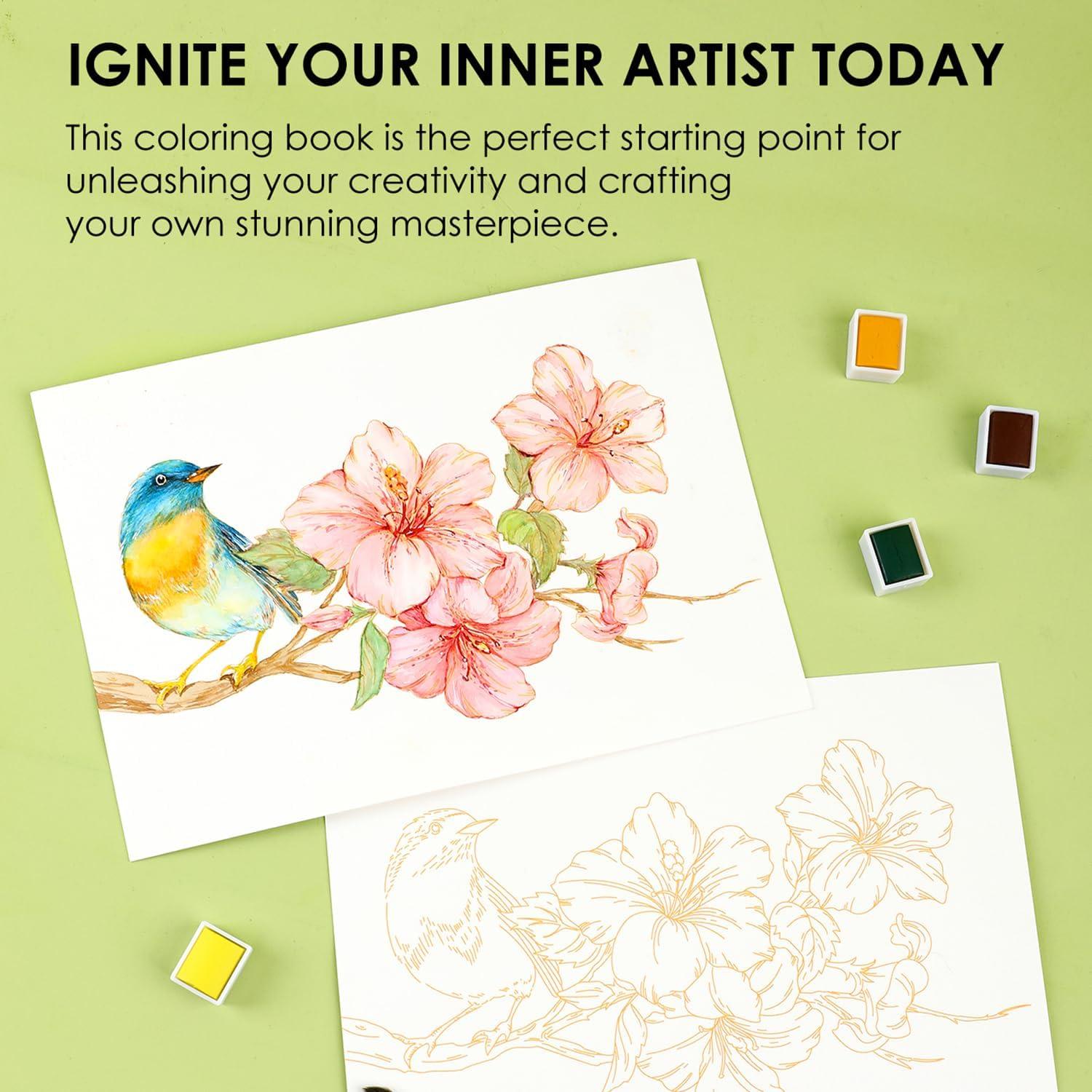 image:imageGrabie Watercolor Coloring Book 15 Sheets A5 83 x 58Watercolor Book for Adults Ignite Your Artistic Expression on 100 Cotton Paper LandScapeFloral