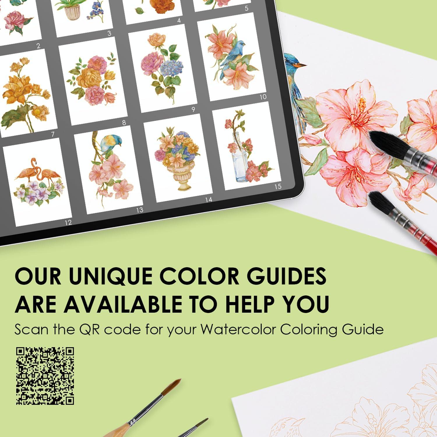 image:imageGrabie Watercolor Coloring Book 15 Sheets A5 83 x 58Watercolor Book for Adults Ignite Your Artistic Expression on 100 Cotton Paper LandScapeFloral
