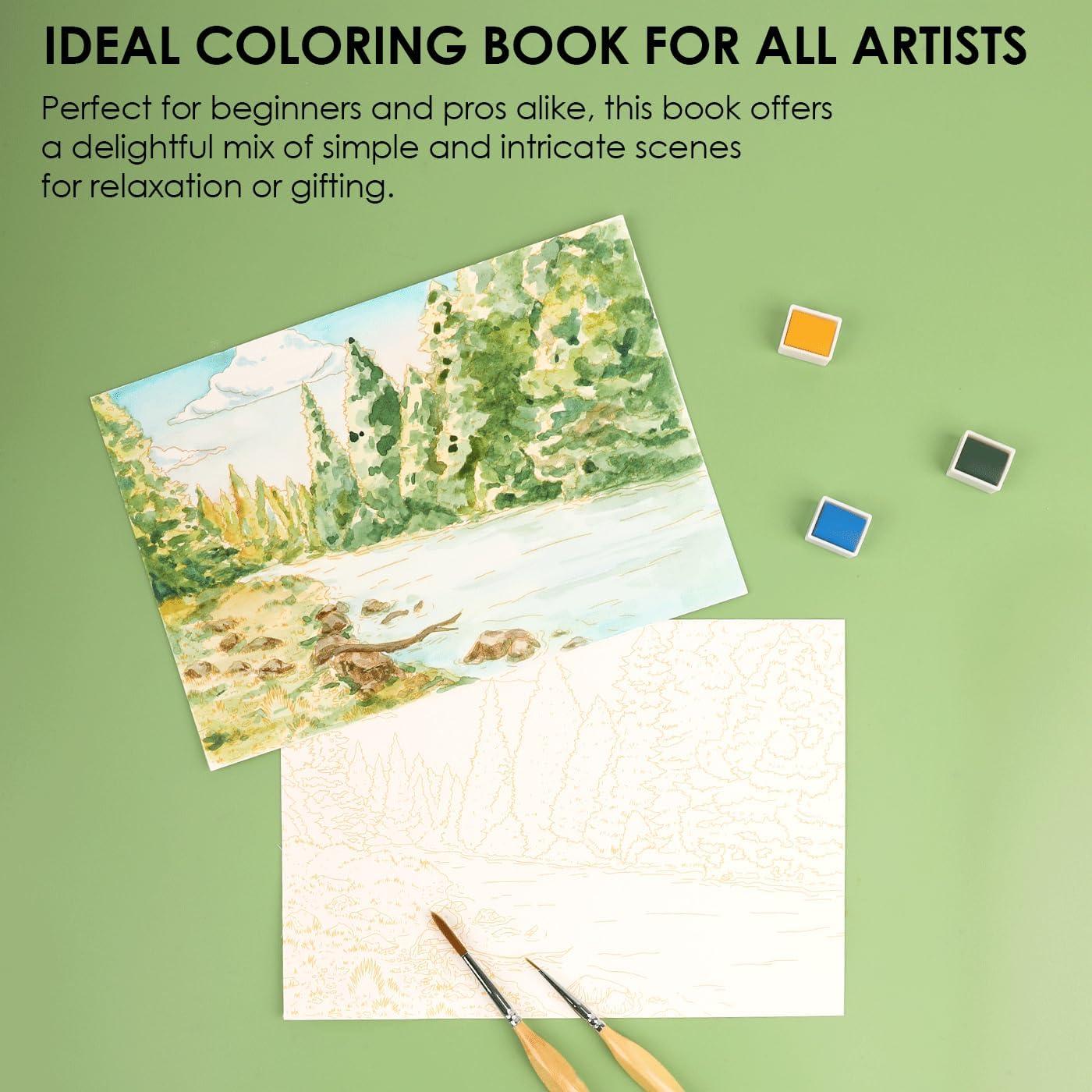 image:imageGrabie Watercolor Coloring Book 15 Sheets A5 83 x 58Watercolor Book for Adults Ignite Your Artistic Expression on 100 Cotton Paper LandScapeForest