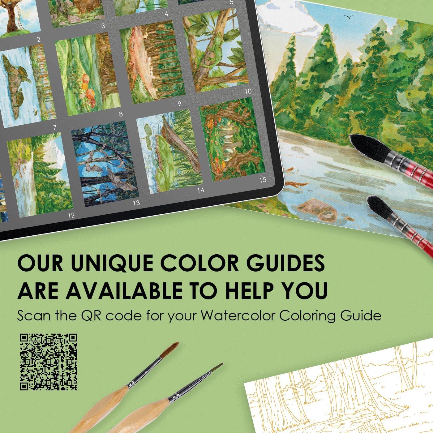 image:imageGrabie Watercolor Coloring Book 15 Sheets A5 83 x 58Watercolor Book for Adults Ignite Your Artistic Expression on 100 Cotton Paper LandScapeForest