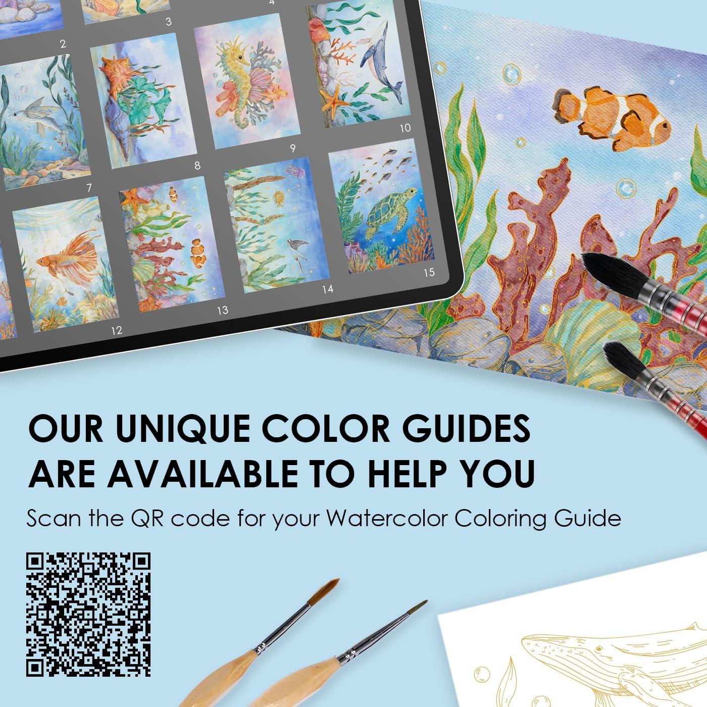 image:imageGrabie Watercolor Coloring Book 15 Sheets A5 83 x 58Watercolor Book for Adults Ignite Your Artistic Expression on 100 Cotton Paper LandScapeOcean