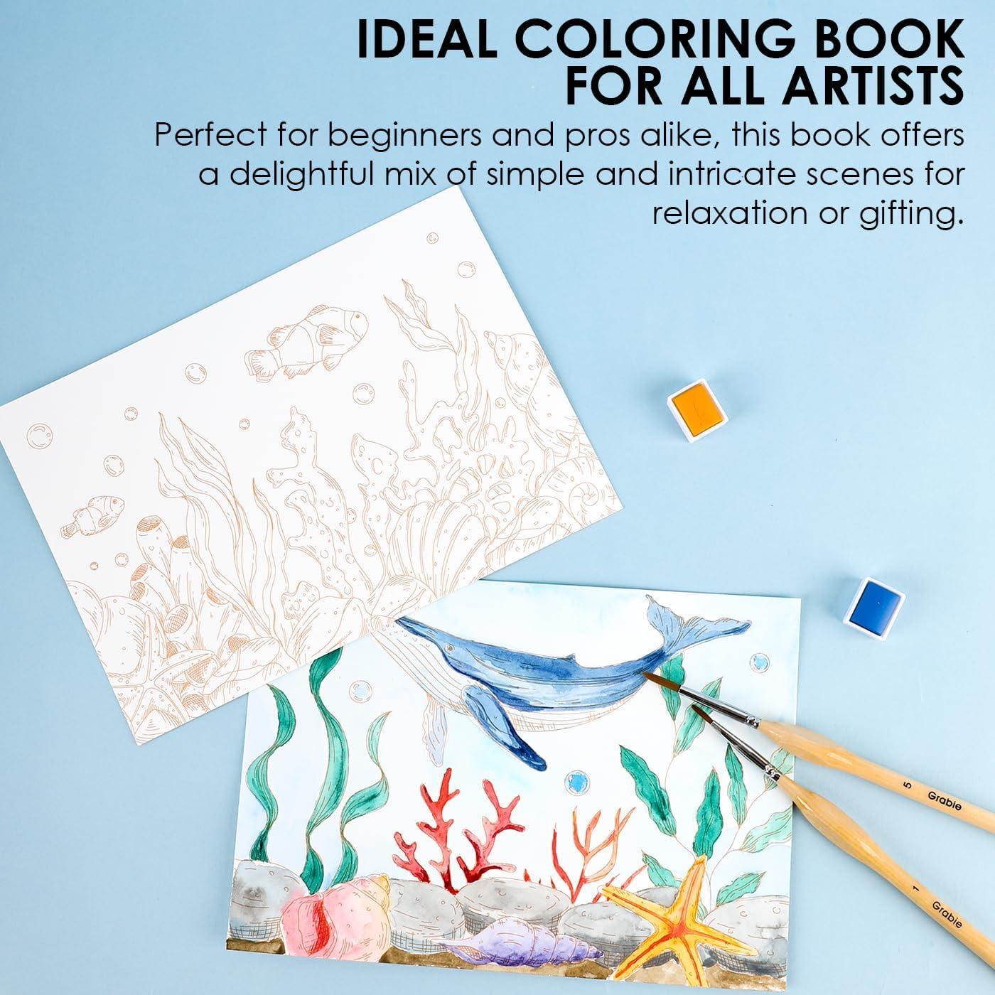 image:imageGrabie Watercolor Coloring Book 15 Sheets A5 83 x 58Watercolor Book for Adults Ignite Your Artistic Expression on 100 Cotton Paper LandScapeOcean