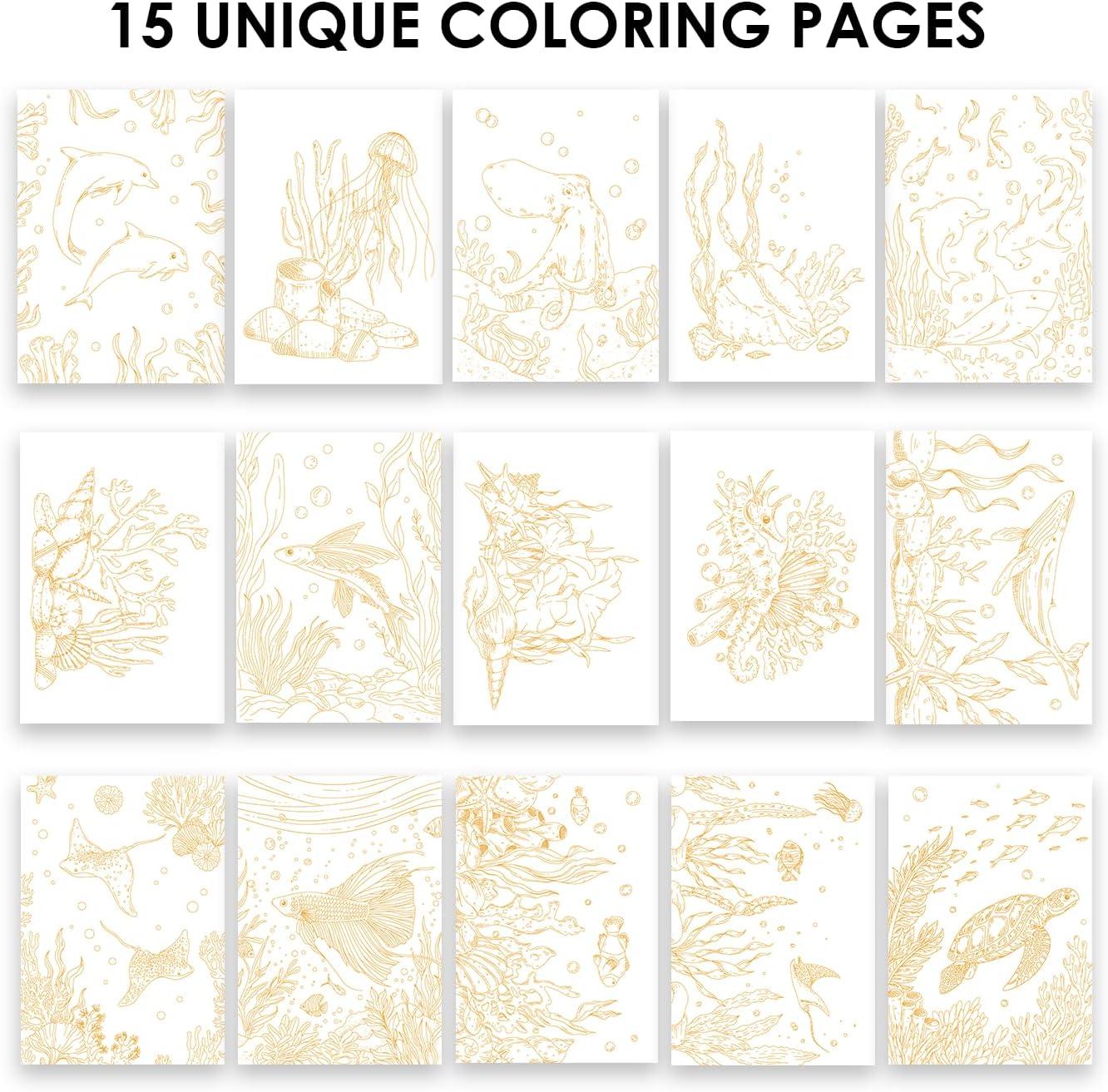 image:imageGrabie Watercolor Coloring Book 15 Sheets A5 83 x 58Watercolor Book for Adults Ignite Your Artistic Expression on 100 Cotton Paper LandScapeOcean