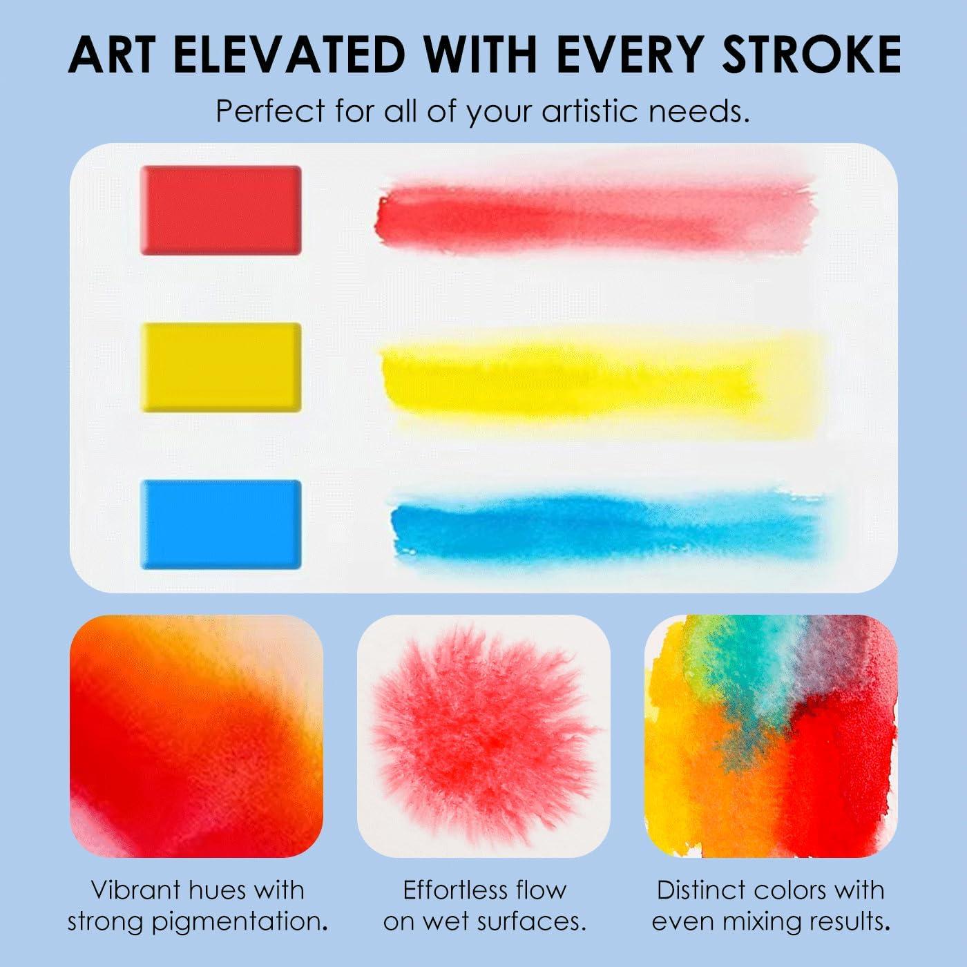 image:imageGrabie Watercolor Paint Set 56 Colors Handheld Watercolor Set of Water Brush Pen Palette and Removable Sponge Portable Watercolor Paint for Artist Beginner and Professional