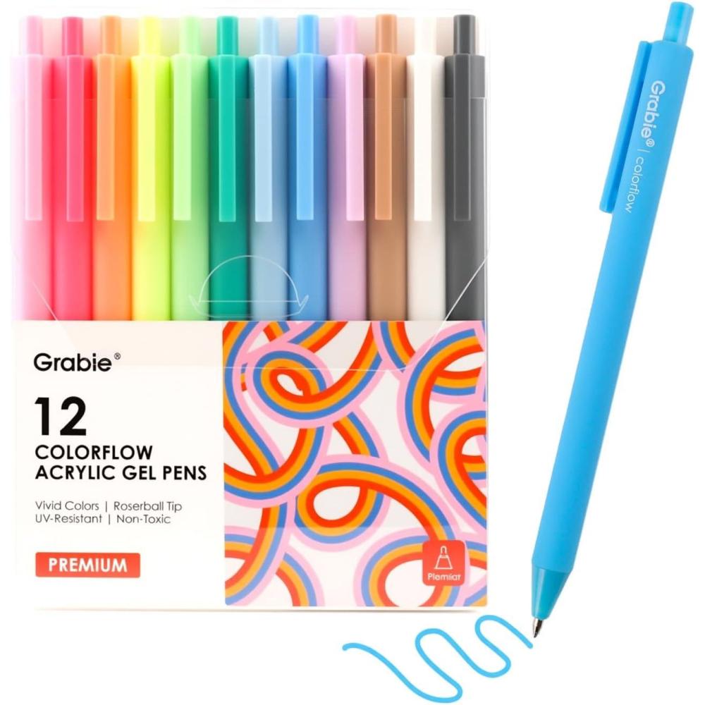 image:imageGrabie Acrylic Gel Pens 06mm Fine Point Retractable Gel Pens for Journaling Note Taking Pack of 12