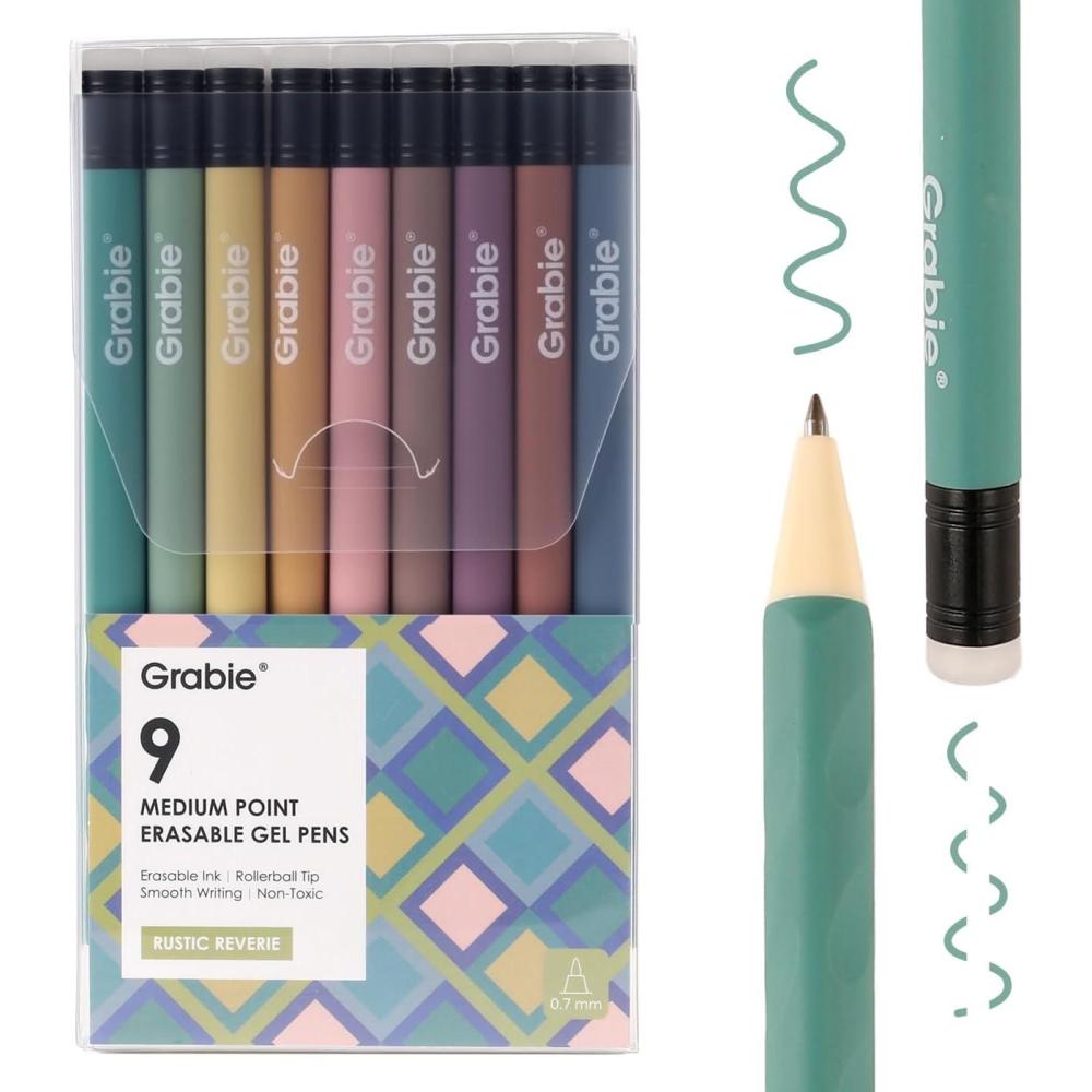 image:imageGrabie Erasable Gel Pens Medium Point 07 mm Erasable Pens Make Mistakes Disappear for Drawing Writing Planner Pack of 9 Assorted ColorsLavender Dreams9 Colors Pens Rustic Reverie