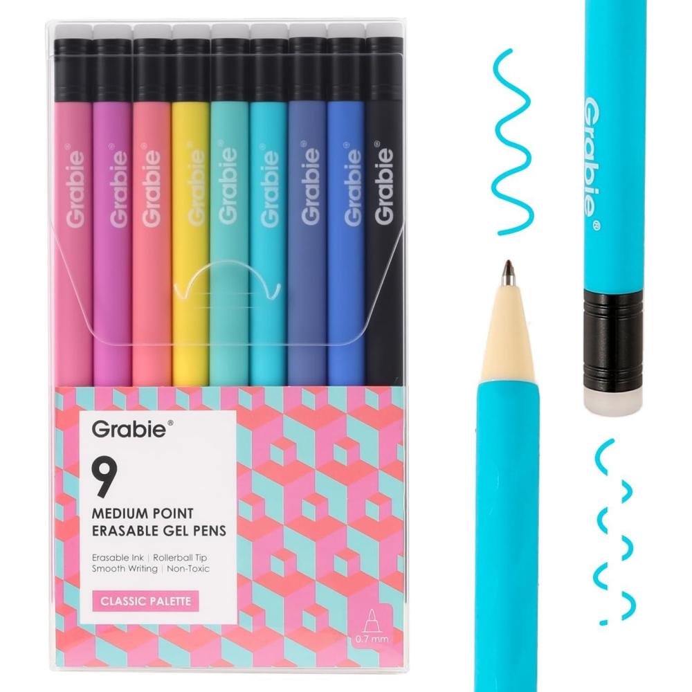 image:imageGrabie Erasable Gel Pens Medium Point 07 mm Erasable Pens Make Mistakes Disappear for Drawing Writing Planner Pack of 9 Assorted ColorsLavender Dreams9 Colors Pens Classic