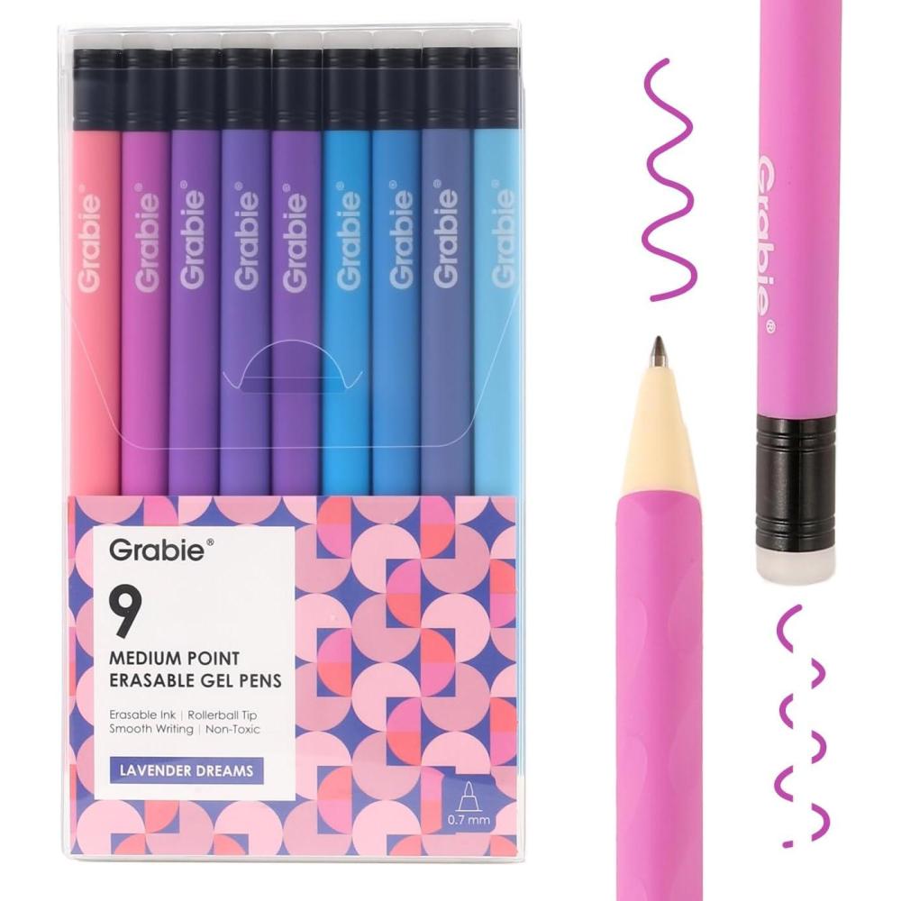 image:imageGrabie Erasable Gel Pens Medium Point 07 mm Erasable Pens Make Mistakes Disappear for Drawing Writing Planner Pack of 9 Assorted ColorsLavender Dreams9 Colors Pens Lavender Dreams