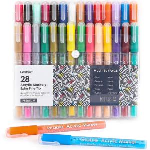 image:imageGrabie 6 White Acrylic Paint Markers 07mm Extra Fine Tip Acrylic Paint Pens for Drawing Coloring Books for Adults28 Colors Extra Fine Tip Acrylic Markers