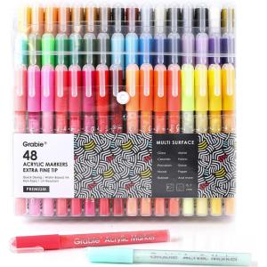 image:imageGrabie 6 White Acrylic Paint Markers 07mm Extra Fine Tip Acrylic Paint Pens for Drawing Coloring Books for Adults48 Colors Extra Fine Tip Acrylic Markers