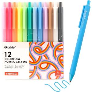 image:imageGrabie Acrylic Gel Pens 06mm Fine Point Retractable Gel Pens for Journaling Note Taking Pack of 12