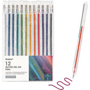 image:imageGrabie Capped Glitter Gel Pens 12 Colors Metallic Sparkle Gel Ink Pens for Adult Coloring Books Drawing Journaling amp DIY Crafts Vibrant Neon amp Colored Gel Pens Smooth Writing Art Pens12 Colors Capped Glitter Gel Ink Pens