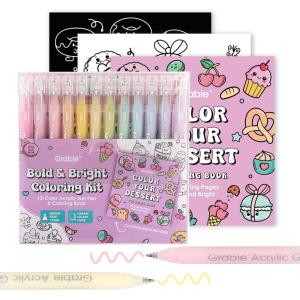 image:imageGrabie Coloring Kit Acrylic Gel Pens Set with Coloring Book 10mm Medium Tip Opaque Gel Pens for Adult Coloring Books Drawing Journaling Planner Art Supplies Gift Set of 12 Ocean ColorsDessert Colors