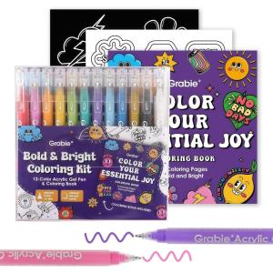 image:imageGrabie Coloring Kit Acrylic Gel Pens Set with Coloring Book 10mm Medium Tip Opaque Gel Pens for Adult Coloring Books Drawing Journaling Planner Art Supplies Gift Set of 12 Ocean ColorsEssential Colors