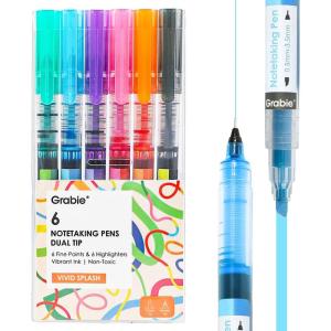 image:imageGrabie Dual Tip Notetaking Pens 35mm Chisel  05mm Needle Dual Tip Highlighter Markers for Journaling Colored Pens for Note Taking and Adult Coloring Books Vivid SplashVivid Splash