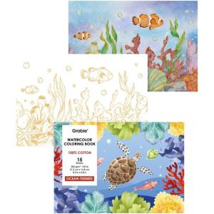 image:imageGrabie Easy Coloring Book for Adults RelaxationSimple Mindful Coloring Pages for Alcohol MarkersStress Relief Themes FlowersMushroomsMonsters and MoreCute DesignsFeel Good with Color30 SheetsOcean