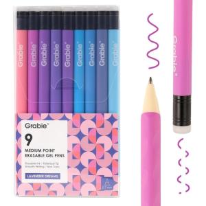 image:imageGrabie Erasable Gel Pens Medium Point 07 mm Erasable Pens Make Mistakes Disappear for Drawing Writing Planner Pack of 9 Assorted ColorsLavender Dreams9 Colors Pens Lavender Dreams