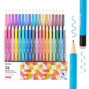 image:imageGrabie Erasable Gel Pens Medium Point 07 mm Erasable Pens Make Mistakes Disappear for Drawing Writing Planner Pack of 9 Assorted ColorsLavender Dreams36 Colors Pens Multicolor
