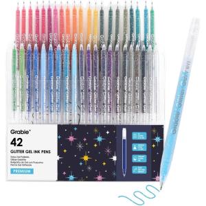 image:imageGrabie Glitter Gel Pens 18 Colors Glitter Gel Pens Set Retractable Sparkle Gel Ink Pens for Coloring Books Journaling Drawing Scrapbooking amp DIY Crafts Smooth Writing Art Pens for Creative Work42 Colors Capped Glitter Gel Ink Pens